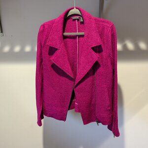 Tahari Tweed Wool Blend Moto Jacket, Raspberry, Size Large